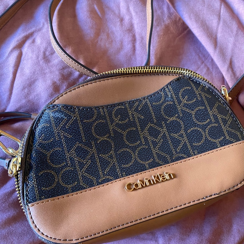 Calvin Klein Black and Tan Crossbody Bag
